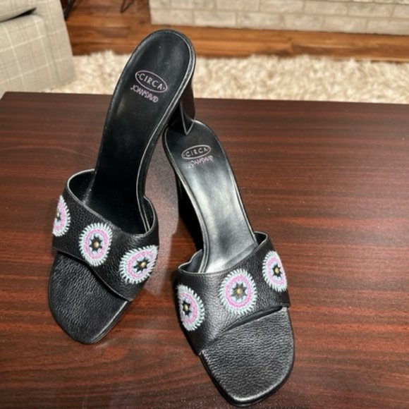 New Circa Joan & David Black Leather Sandals Heels - 10M - Picture 1 of 4